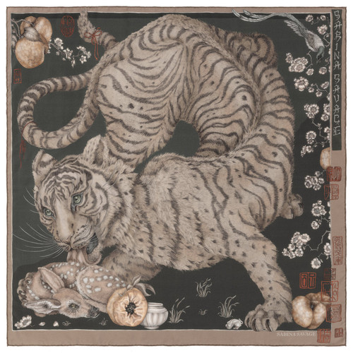 Sabina Savage Zouyu, Cry The Deer Silk Twill 90 Scarf in Fir/Fawn