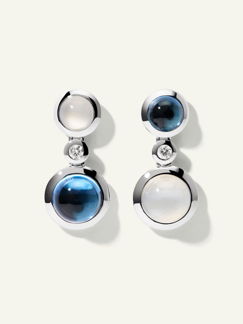 Tamara Comolli 18K White Gold Bouton 2 Cabochons Earrings in 'Ocean' with White Diamonds