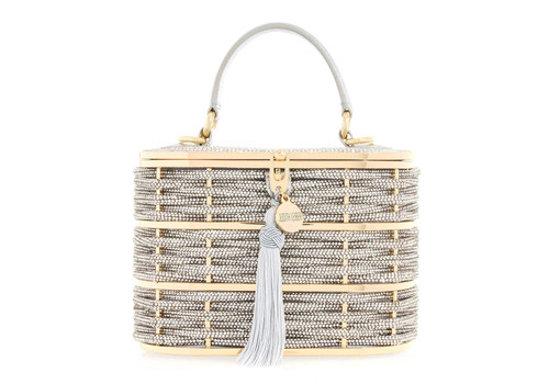 Judith Leiber Couture Willow Crystal Woven Top Handle in Silver