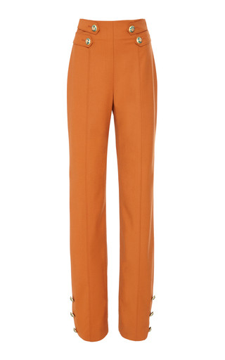Oscar de la Renta Button Embellished Wool Pants, Size 8