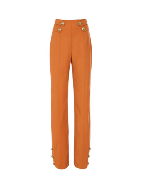 Oscar de la Renta Button Embellished Wool Pants, Size 8