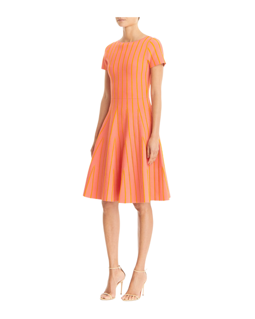 Carolina Herrera Pleated Short-Sleeve Dress, Size Medium