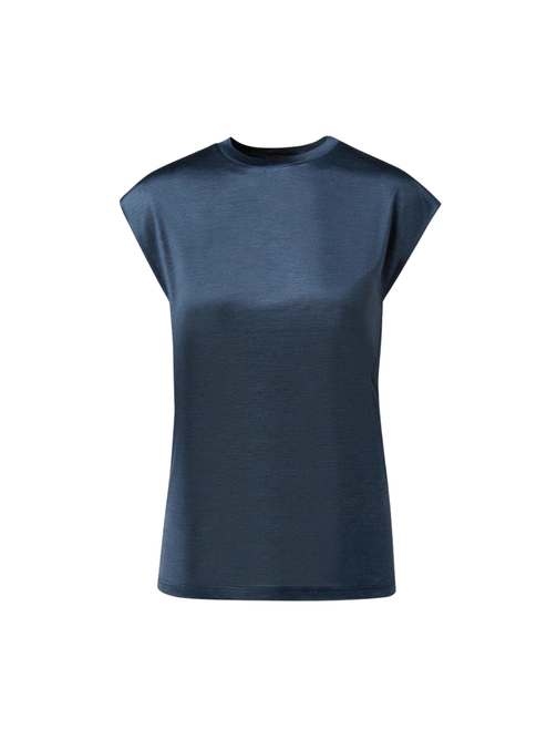 Akris Silk Cap-Sleeve Top in Deep Blue, Size 10