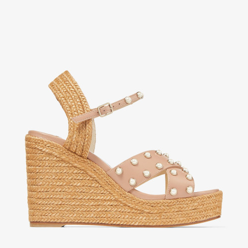 Jimmy Choo Dellena 100 Pearl Embellished Wedges in Ballet Pink