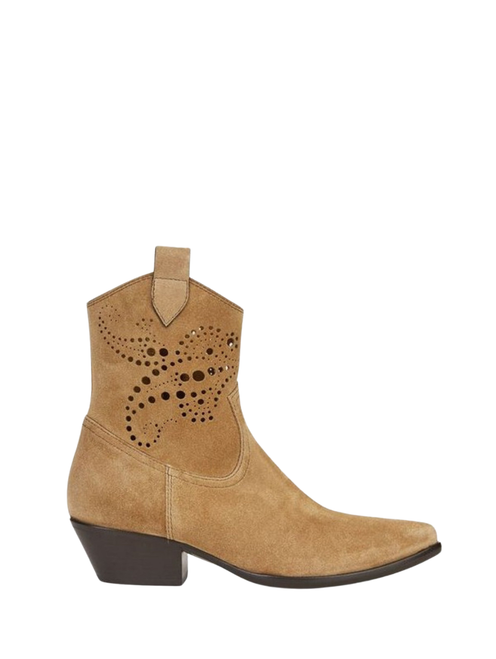 Etro Women's Suede Perforated Ankle Boot in Beige, Size 38 1/2