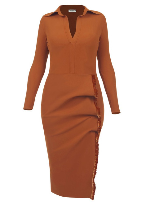 Chiara Boni La Petite Robe Juno Velvet Dress in Caramel, Size 46