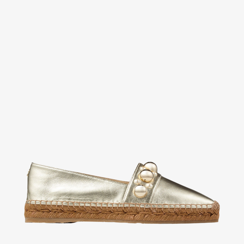 Jimmy Choo Dru Embellished Leather Espadrilles in Metallic Gold