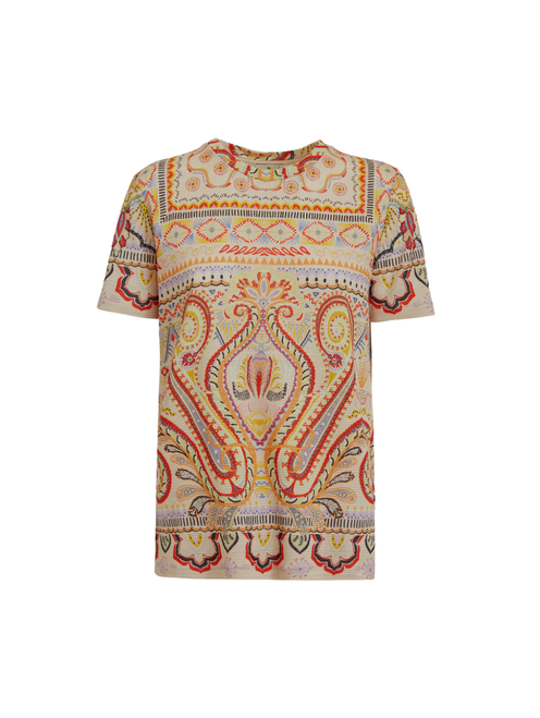 Etro Jersey T-Shirt with Paisley Print in White, Size 42