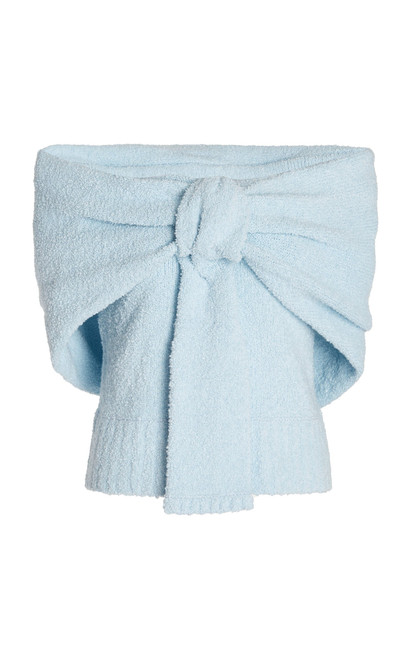 Hellessy Gleam Knit Pullover with Knotted Cape in Sky Blue, Size X-Small