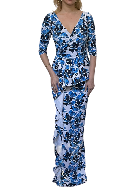 Chiara Boni La Petite Robe Gangshyi Print Gown in Magnolia Blue/White, Size 40/42/46