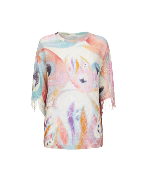 Etro Printed Jumper with Fringe in Beige, Size 42