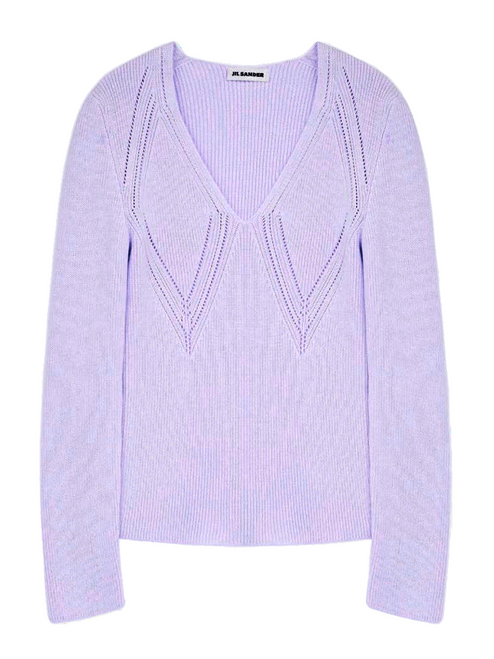 Jil Sander Long Sleeve V-neck Sweater in Lilac, Size 32 (US 2)