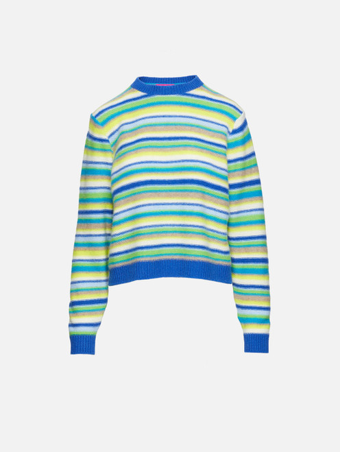 The Elder Statesman Vista Strip Crew in Blue Multi, Size X-Small