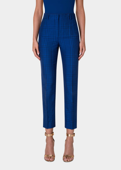 Akris Flavin Cotton Silk Seersucker Cropped Tapered Pants in Navy-Enzian, Size 4