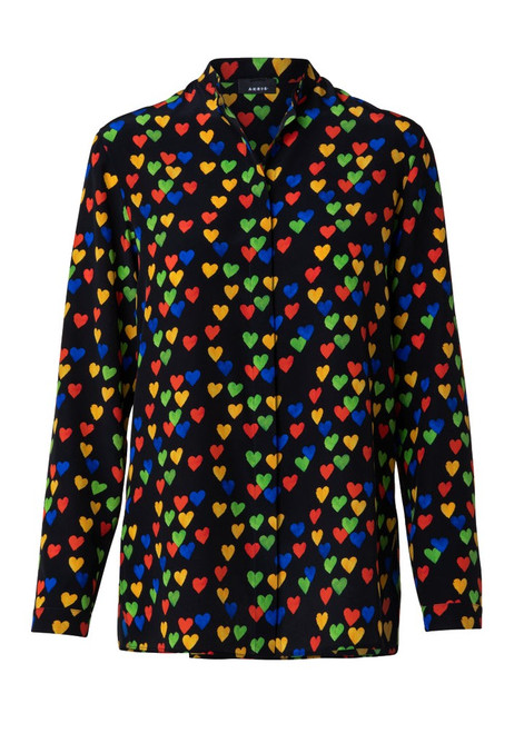 Akris Silk Crêpe Blouse with Hearts Print, Size 4