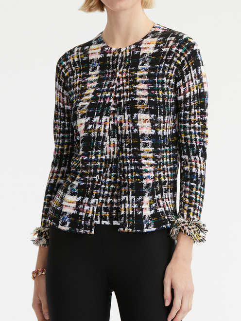 Oscar de la Renta Multicolor Ribbon Tweed Cardigan in Black Multi, Size X-Large