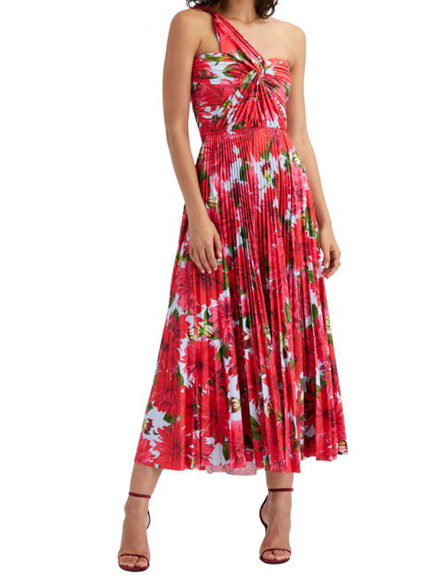 Oscar de la Renta One Shoulder Dahlia Pleated Midi Dress, Size 4