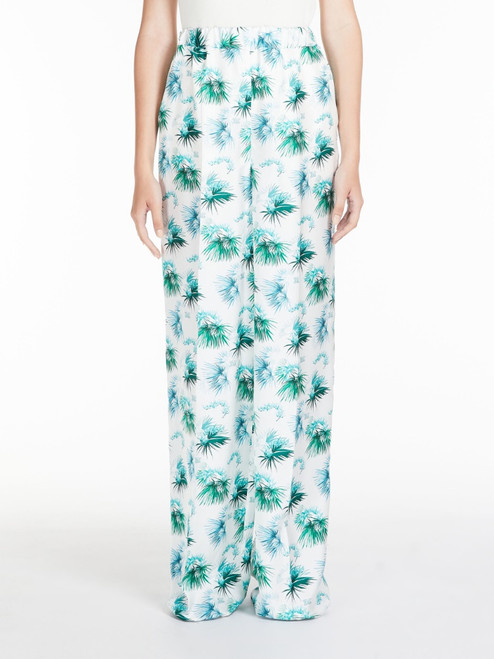 Max Mara Umile Printed Silk Trousers in Turquoise, Size 10