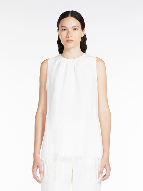 Max Mara Bobbio Fringe Linen Top in White