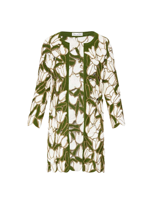 Oscar de la Renta Tulip and Leaves Crochet Coat, Size X-Large