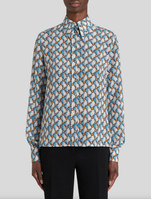 Etro Floralia Crêpe De Chine Shirt in Light Blue, Size 42