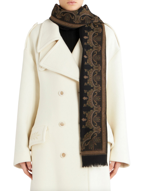 Etro Fringed Cashmere and Cotton Scarf in Black