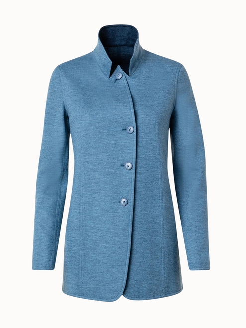 Akris Liam Cashmere Jersey Jacket in Light Denim, Size 12
