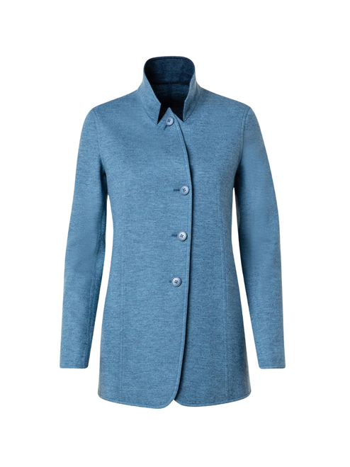 Akris Liam Cashmere Jersey Jacket in Light Denim, Size 12
