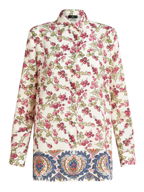 Etro Long Shirt with Berry Print in White