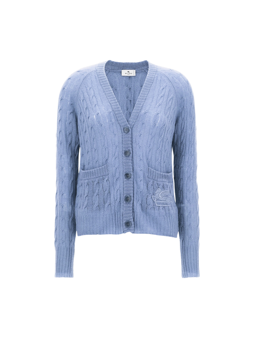 Etro Braided Cashmere Cardigan in Light Blue, Size 42