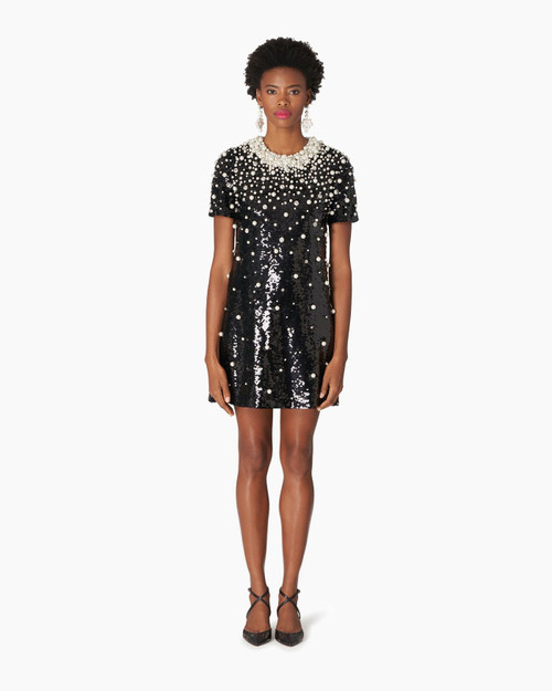 Carolina Herrera Embellished Mini Shift Dress with Pearlescent Detail, Size 8