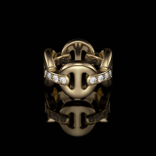 Hoorsenbuhs 18K Yellow Gold Quad Link Diamond Bridges Ring, Size 8