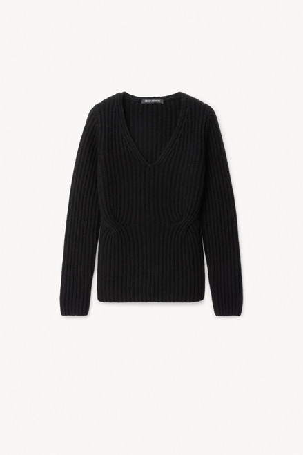 Iris Von Arnim Almandine Cashmere V-Neck Sweater in Black, Size Small