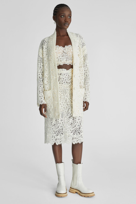 Ermanno Scervino Macramé Wool Cardigan in Off White, Size Small 