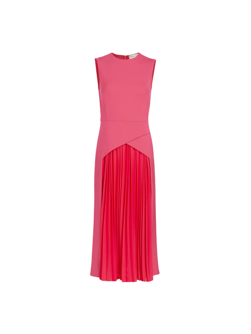 Oscar de la Renta Sleeveless Pleated Dress in Geranium, Size 6