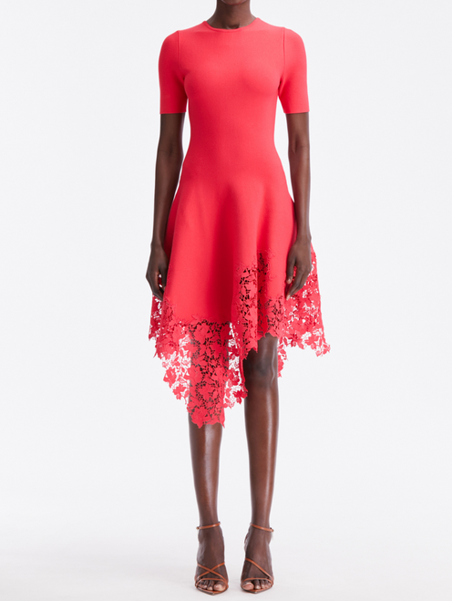 Oscar de la Renta Gardenia Guipure Lace Knit Dress in Cerise