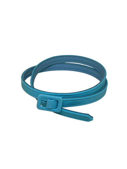 Oscar de la Renta Leather Buckle Belt in Cyan, Size Small