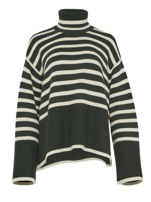 Totême Signature Stripe Turtleneck in Fir Green, Size Small
