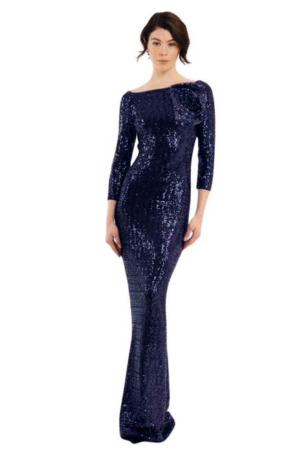 *VIRTUAL TRUNK SHOW* Chiara Boni La Petite Robe Nyoko Paillettes Long Gown in Myrtille
