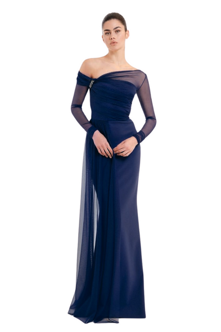 *VIRTUAL TRUNK SHOW* Chiara Boni La Petite Robe Anima Illusion Long Gown in Myrtille