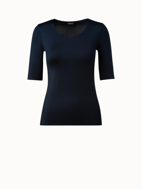 Akris 3/4 Length Sleeve Shirt from Silk Jersey in Navy