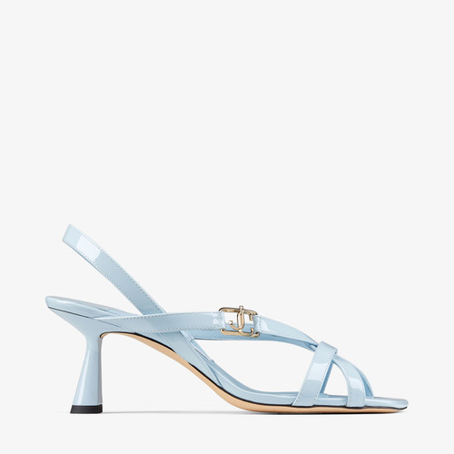 Jimmy Choo Jess 65 Patent Leather Sandals in Ice Blue, Size 38.5
