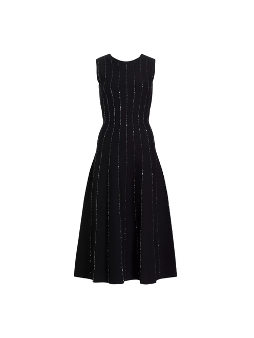 Oscar de la Renta Sequin Embroidered Knit Dress in Black, Size Medium