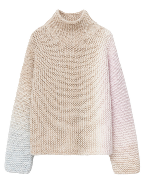 Iris Von Arnim Pastell Rainbow Cashmere-Silk Sweater in Rose/Alabaster, Size Medium/Large