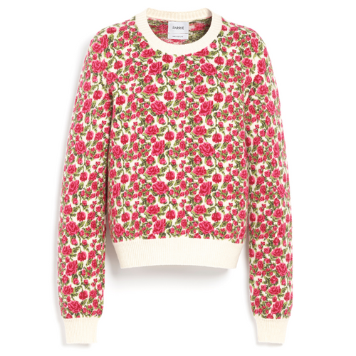 Barrie Cashmere Wool Long Sleeve Sweater in Chalk/Lamaine/Flowers, Size X-Small