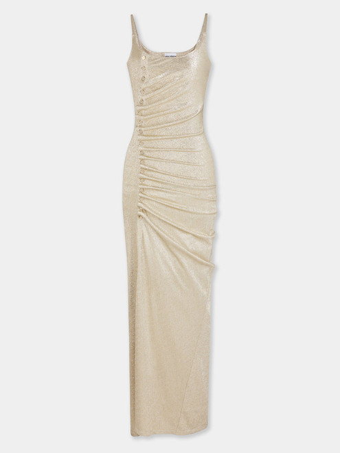 Rabanne Long Lurex Dress in Silver/Gold, Size 44