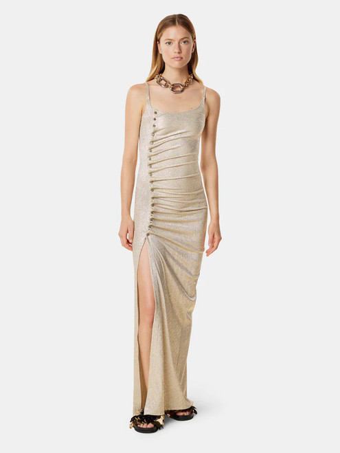 Rabanne Long Lurex Dress in Silver/Gold, Size 44