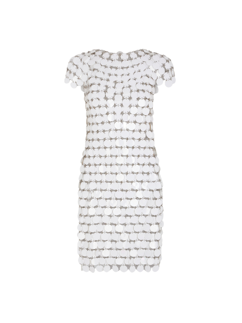 Rabanne Iconic Sparkle Discs Dress in White, Size 36