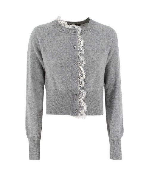 Ermanno Scervino Pure Cashmere Cardigan with Lace Front in White