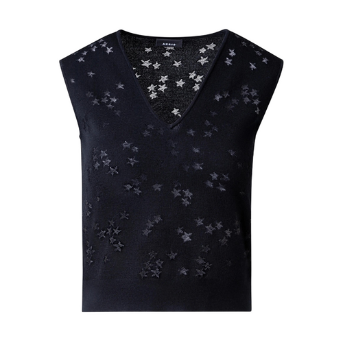 Akris Star Intarsia Wool Silk Knit Top in Black, Size 2